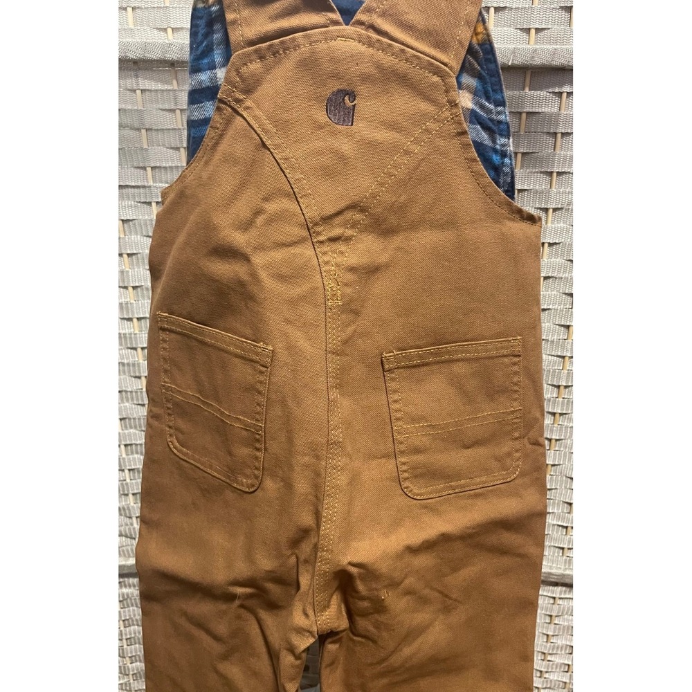 NWT Carhartt Kids Flannel Lined Duck Bib Overalls Brown Plaid Size 4T - Picture 8 of 15